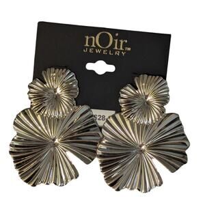 Double Gold Tone Flower Petal Earrings